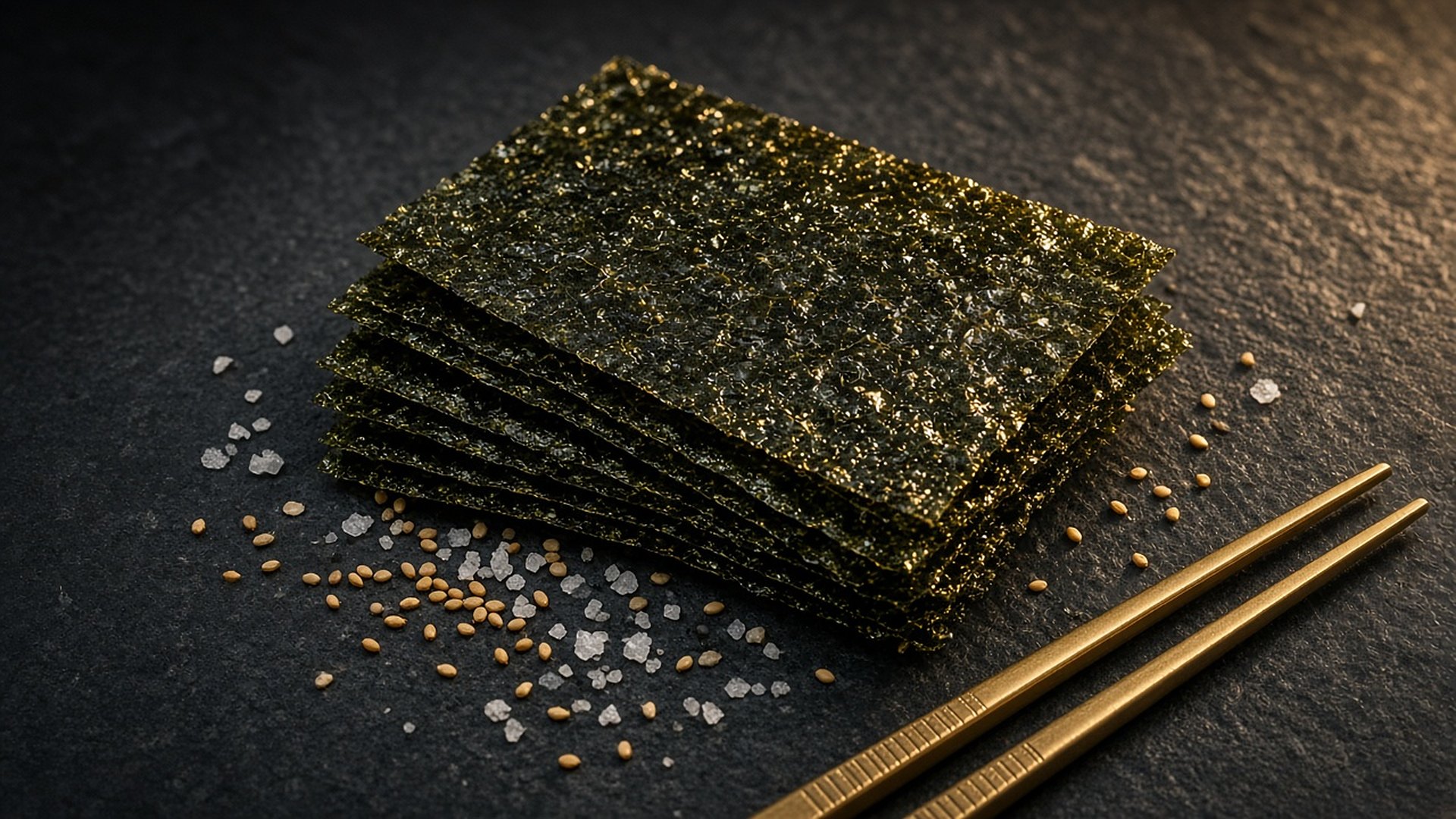 Roasted gim sheets on slate